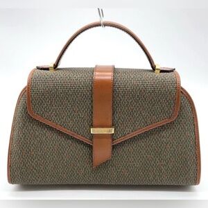 YVES SAINT LAURENT Vintage 90’s Rare Green & Brown Woven Tweed Top-Handle Bag